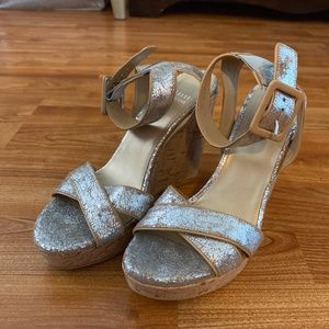 Stuart Weitzman Silver/Nude cork Wedge Heels